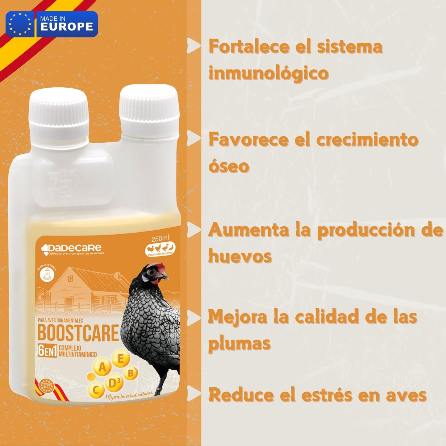 Boostcare - Multivitamínico 6 en 1 250ml Aves | Vitaminas A-E-D-C-B|