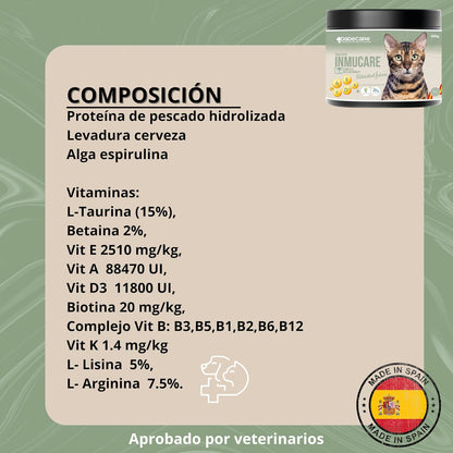 Inmucare Vitamínico Polvo Gatos 300 gr para estimular el apetito,