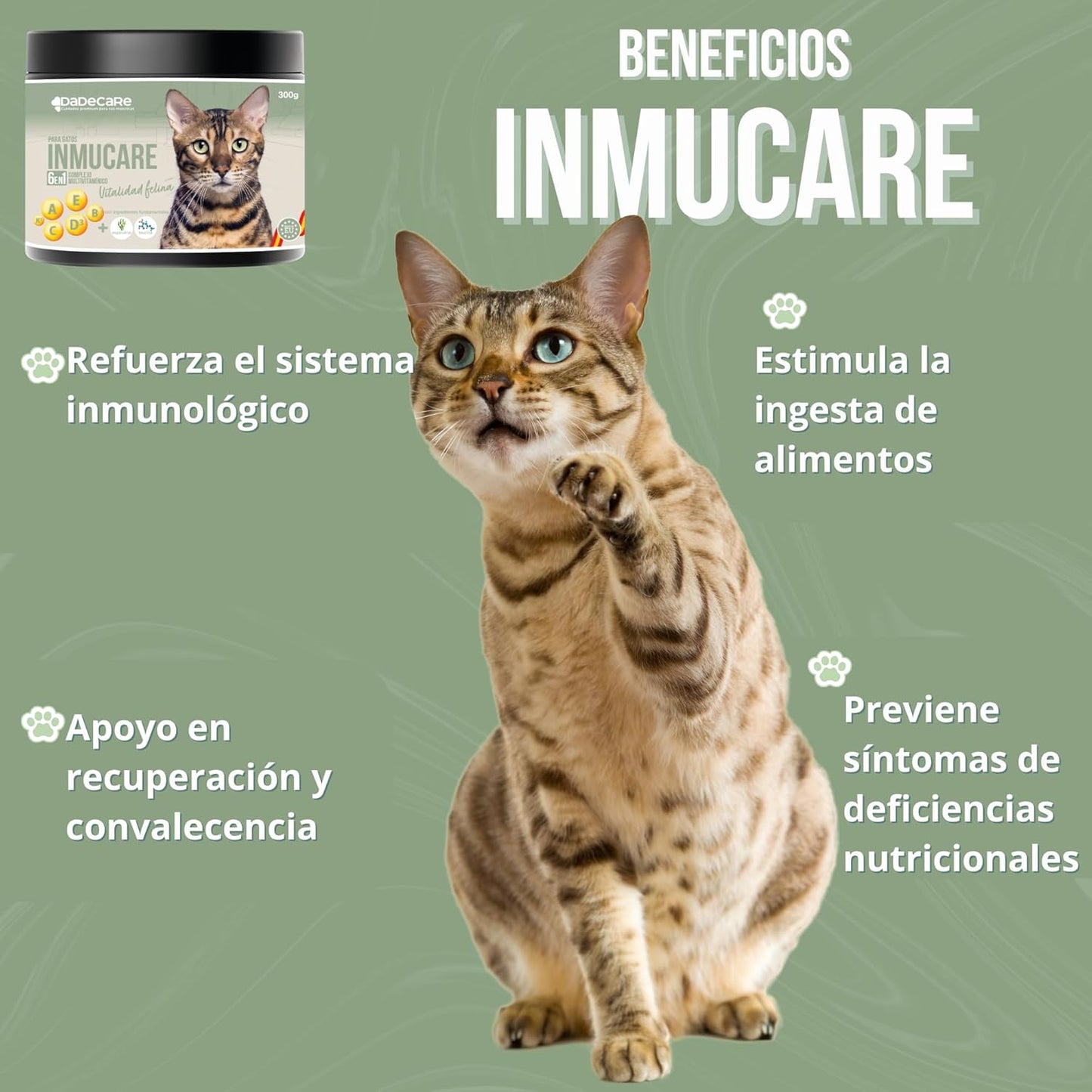 Inmucare Vitamínico Polvo Gatos 300 gr para estimular el apetito,