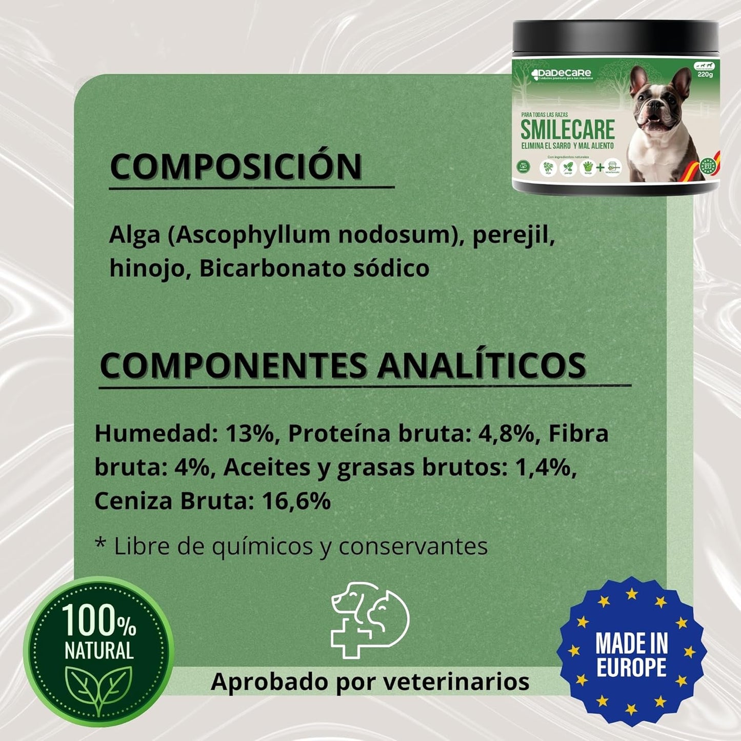 Smilecare – Powders for Bad Breath 220g Kelp – Natural Alternative Toothpaste for Dogs and Cats, Improves Breath, Reduces Tartar, Prevention Dental Problems – No Daily Brushing